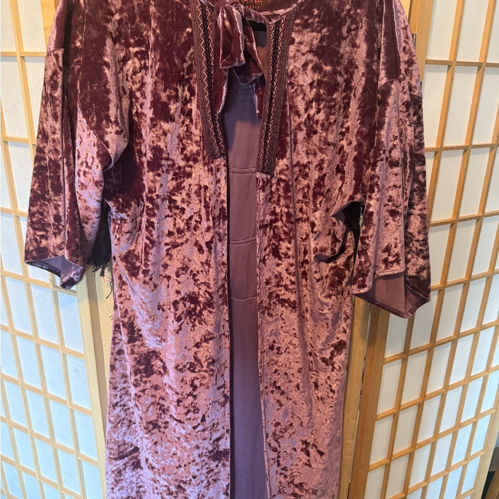 Lush Purple Velvet Front Tie Cape/Cardigan With Fringe Back